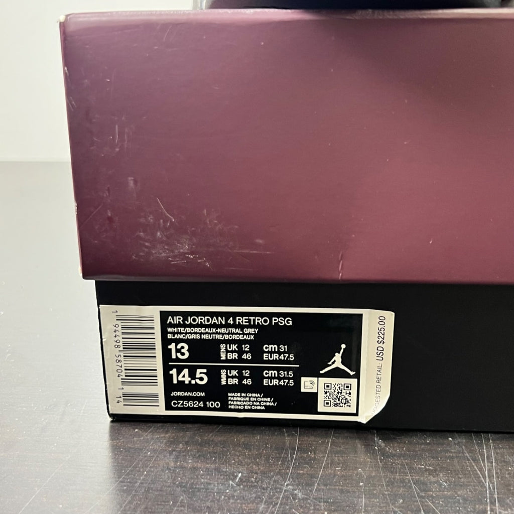 Jordan 4 Retro PSG Paris Saint-Germain 13 (Heavily Worn Pre-Owned)JordanWhite/Black-Metallic Gold-Bordeaux - Image 5