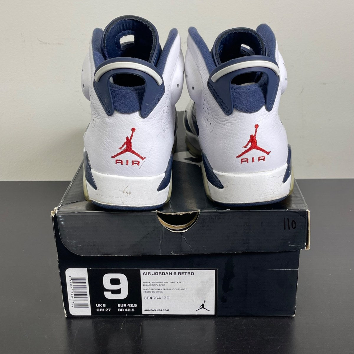Jordan 6 Retro Olympic London (2012) 9 (Moderately Worn Pre-Owned)JordanWhite/Midnight Navy-Varsity Red - Image 3