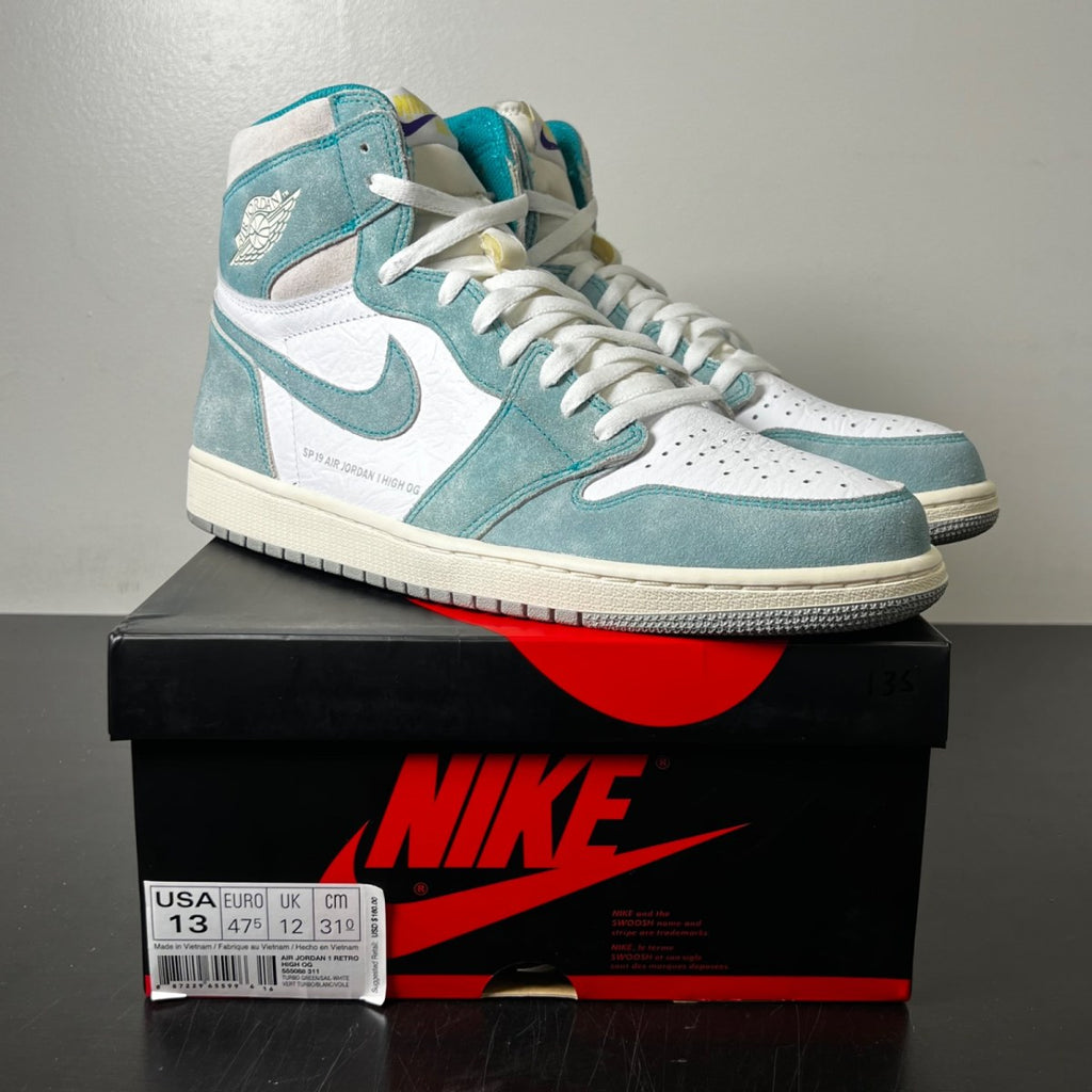 Jordan 1 Retro High Turbo Green 13 (Lightly Worn Pre-Owned)JordanTurbo Green/Sail-White-Light Smoke Grey - Image 1