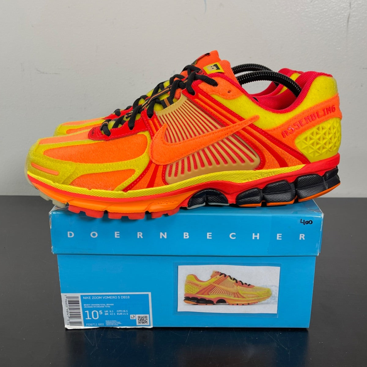 Nike Zoom Vomero 5 Doernbecher 10.5 (Moderately Worn Pre-Owned)NikeBright Crimson/Total Orange/Yellow Strike - Image 3