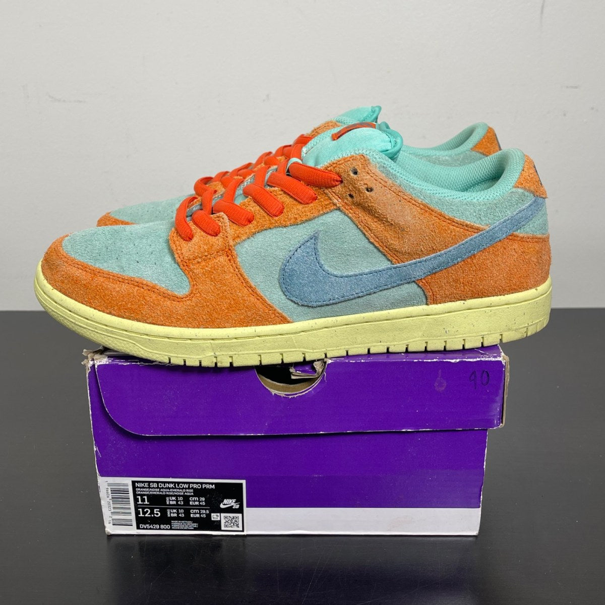 Nike SB Dunk Low Orange Emerald Rise 11 (Moderately Worn Pre-Owned)NikeOrange/Noise Aqua-Emerald Rise-Lemon Chiffon - Image 3