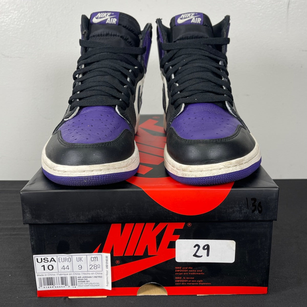 Jordan 1 Retro High Court Purple 10 (Moderately Worn Pre-Owned)JordanCourt Purple/Black-Sail - Image 2