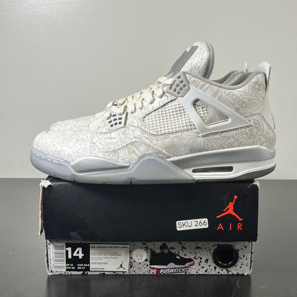 Jordan 4 Retro 30th Anniversary Laser 14 (Lightly Worn Pre-Owned)JordanLaser White/Chrome-Metallic Silver - Image 3