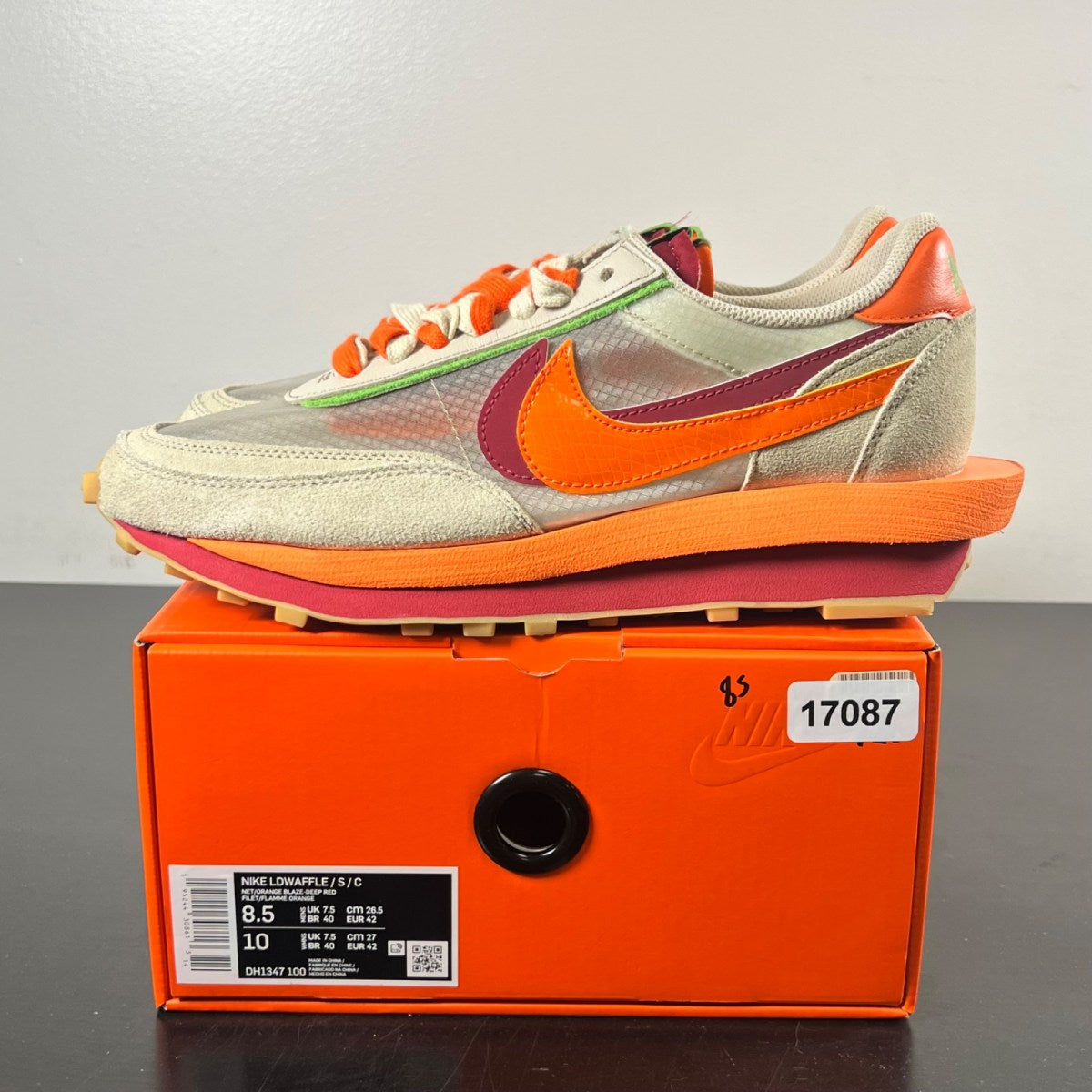 Nike LD Waffle sacai CLOT Kiss of Death Net Orange Blaze 8.5 (Lightly Worn Pre-Owned)NikeNet/Orange Blaze-Deep Red-Green Bean - Image 3