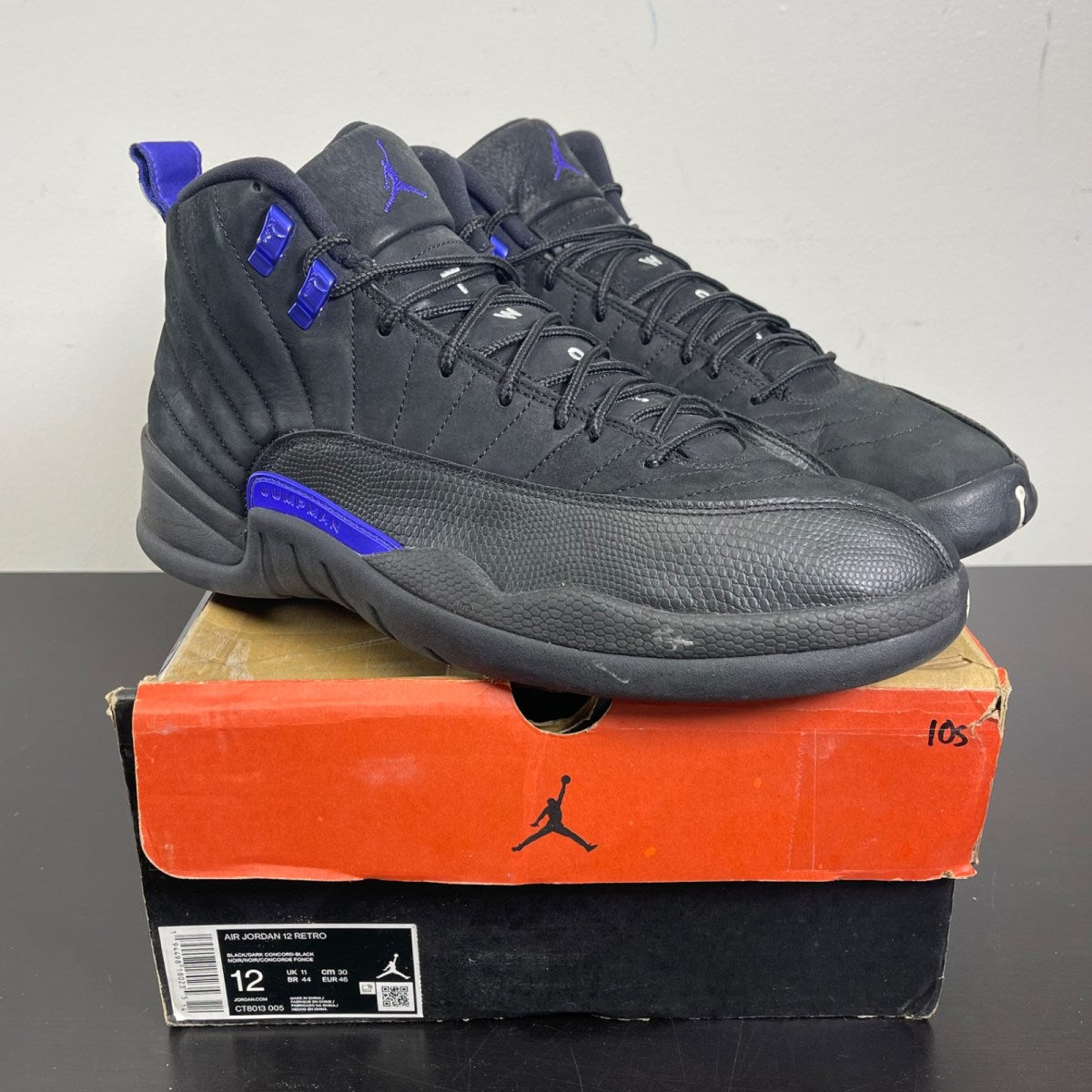 Jordan 12 Retro Black Dark Concord 12 (Moderately Worn Pre-Owned)JordanBlack/Black-Dark Concord - Image 1