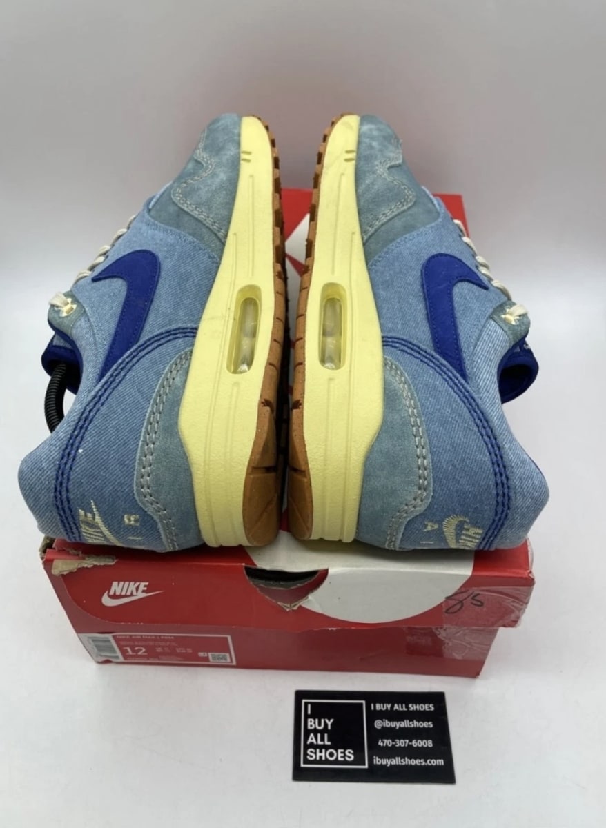 Nike Air Max 1 PRM Dirty Denim 12 (Lightly Worn Pre-Owned)NikeMineral Slate/Deep Royal Blue-Lemon Wash - Image 6