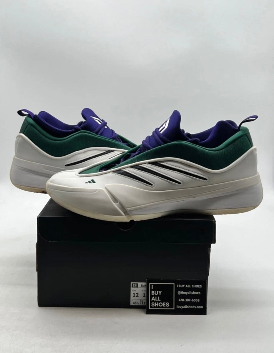 adidas Dame 9 Milwaukee Bucks 12 (Moderately Worn Pre-Owned)adidasCloud White/Core Black/Collegiate Green - Image 1