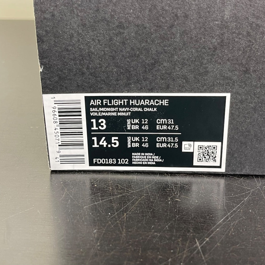 Nike Air Flight Huarache Nike Gear Coral Chalk Laser Blue 13 (Moderately Worn Pre-Owned)NikeSail/Midnight Navy-Coral Chalk-Laser Blue-Speed Yellow-Coconut Milk - Image 7