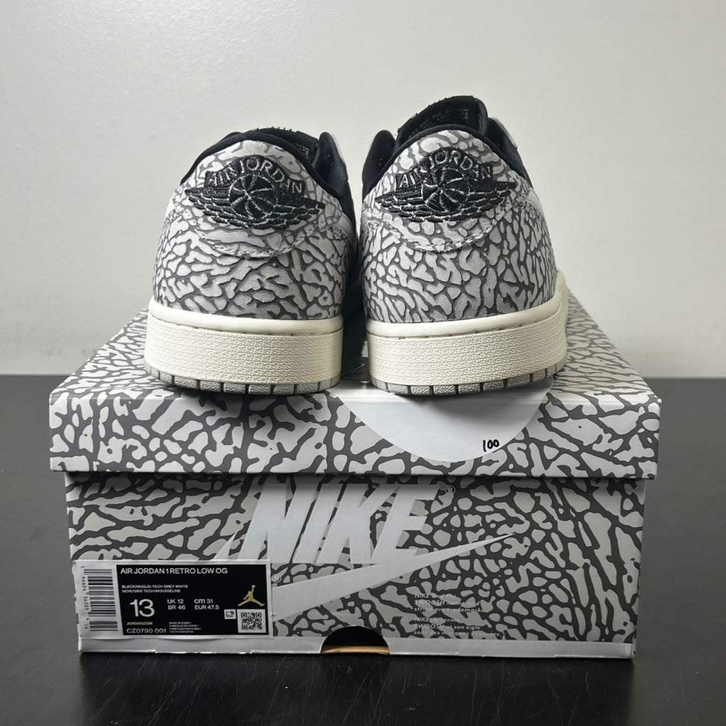 Jordan 1 Retro Low OG Black Cement 13 (Lightly Worn Pre-Owned)JordanBlack/Muslin/Tech Grey/White/Sail - Image 4