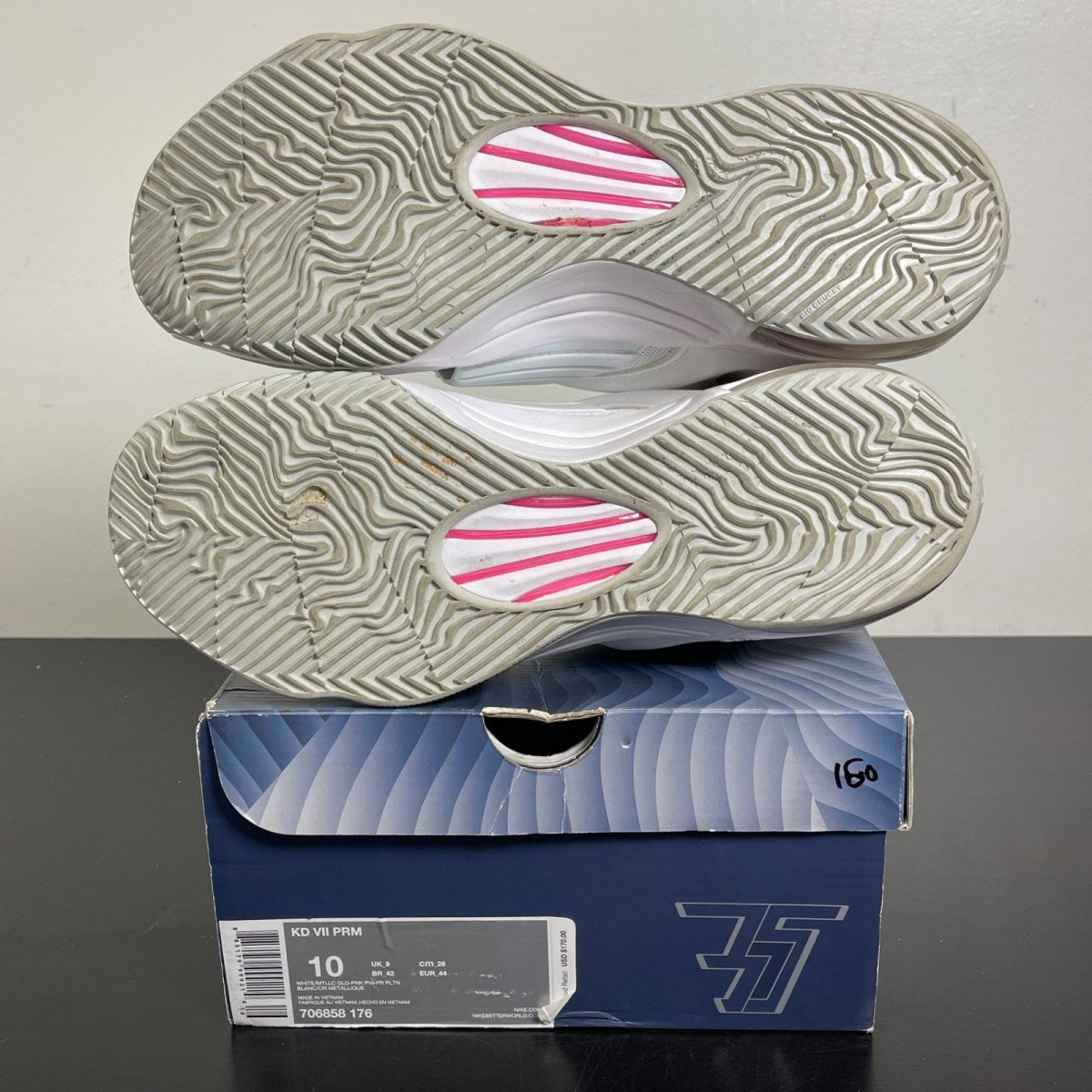 Nike KD 7 Aunt Pearl 10 (Moderately Worn Pre-Owned)NikeWhite/Metallic Gold-Pink Pow-Pure Platinum - Image 5