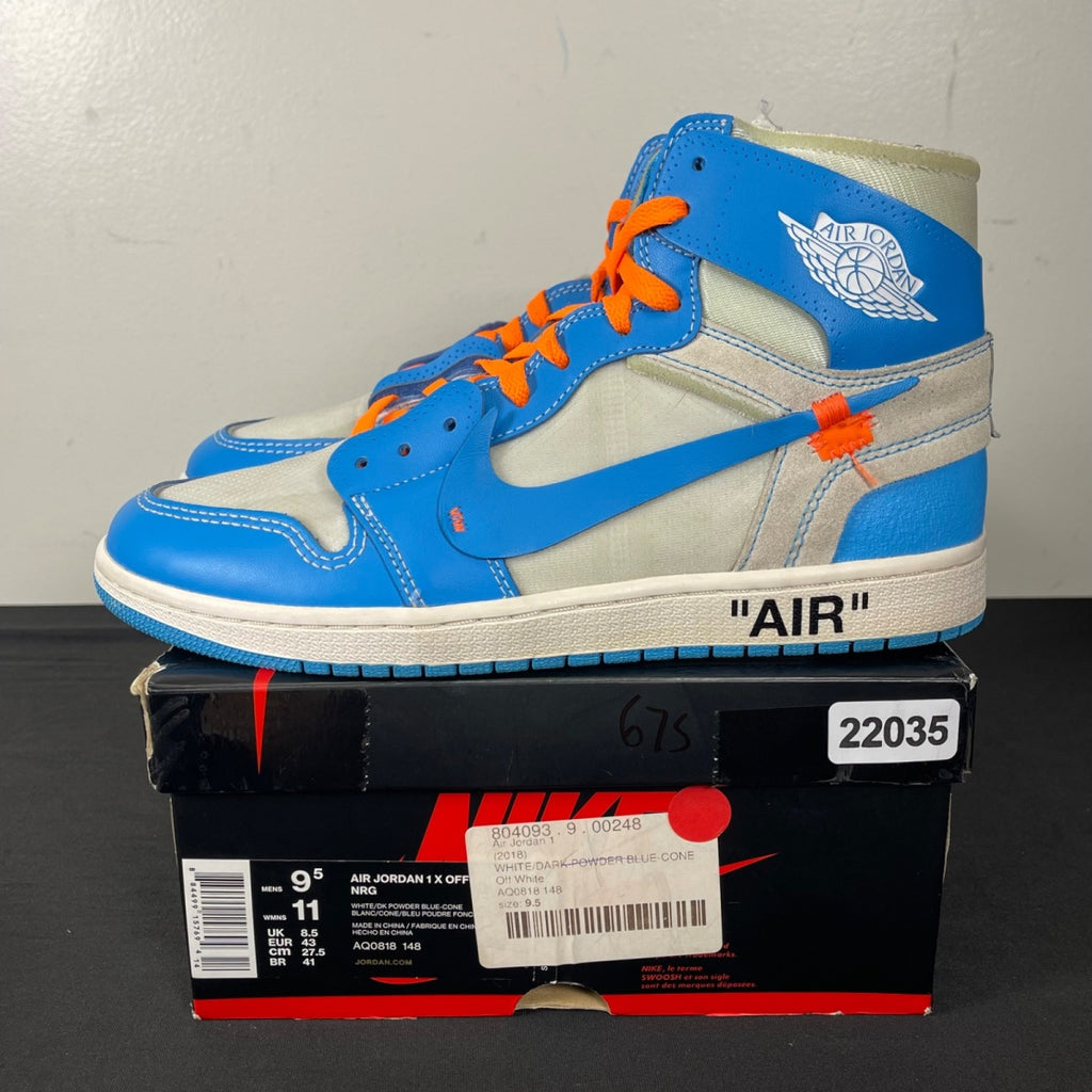 Jordan 1 Retro High Off-White University Blue 9.5 (Moderately Worn Pre-Owned)JordanWhite/Dark Powder Blue-Cone - Image 3