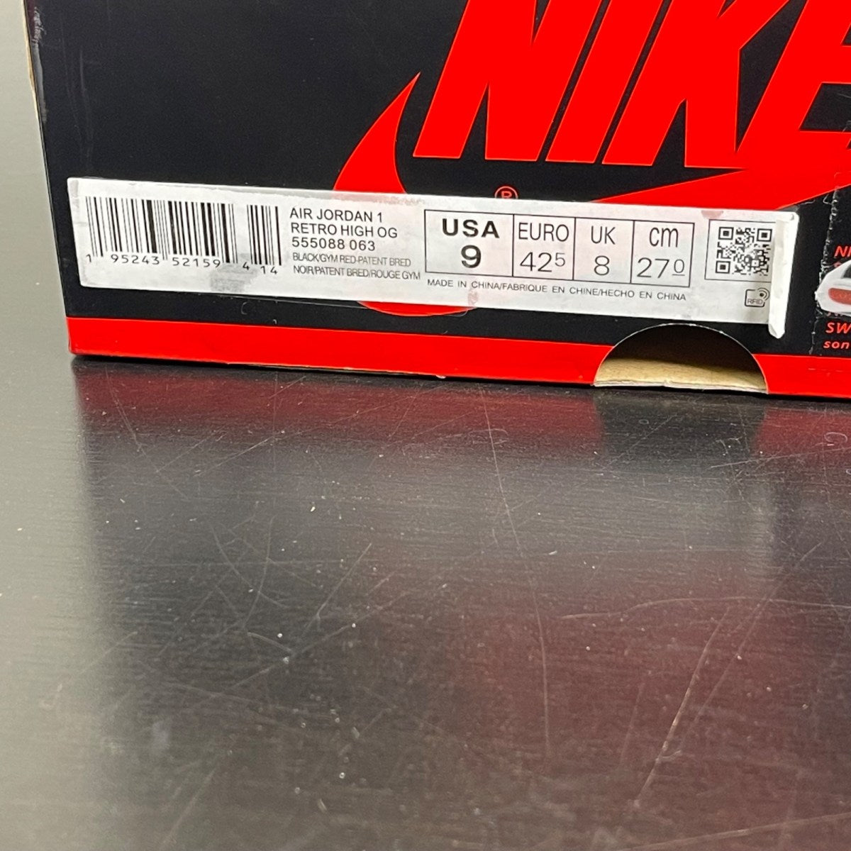 Jordan 1 Retro High OG Patent Bred 9 (Moderately Worn Pre-Owned)JordanBlack/White-Varsity Red - Image 7