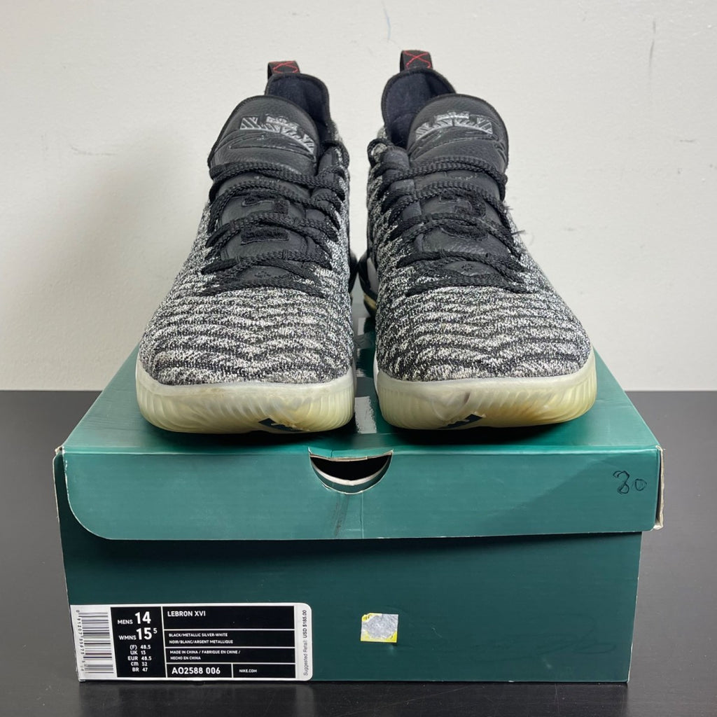 Nike LeBron 16 Black Metallic Silver 14 (Moderately Worn Pre-Owned)NikeBlack/Metallic Silver-White - Image 2