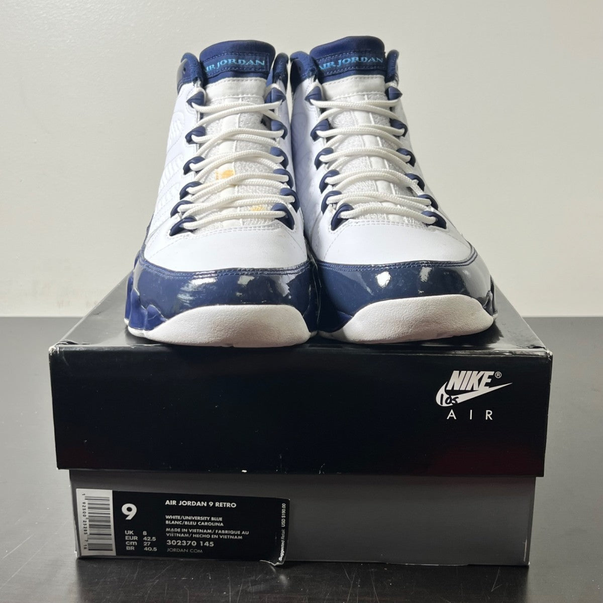 Jordan 9 Retro Pearl Blue 9 (Moderately Worn Pre-Owned)JordanWhite/University Blue-Midnight Navy - Image 2