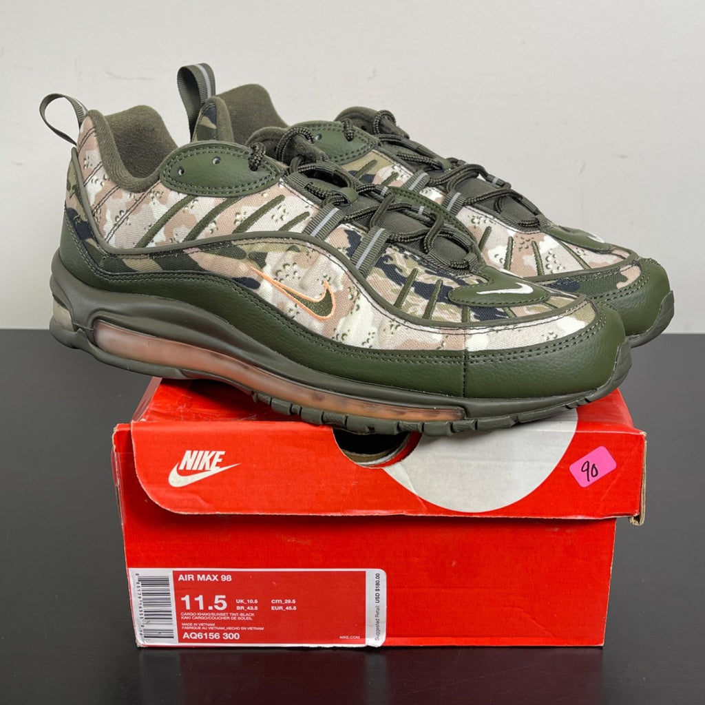 Nike Air Max 98 Camo Classic 11.5 (Moderately Worn Pre-Owned)NikeCargo Khaki/Sunset Tint-Black - Image 1
