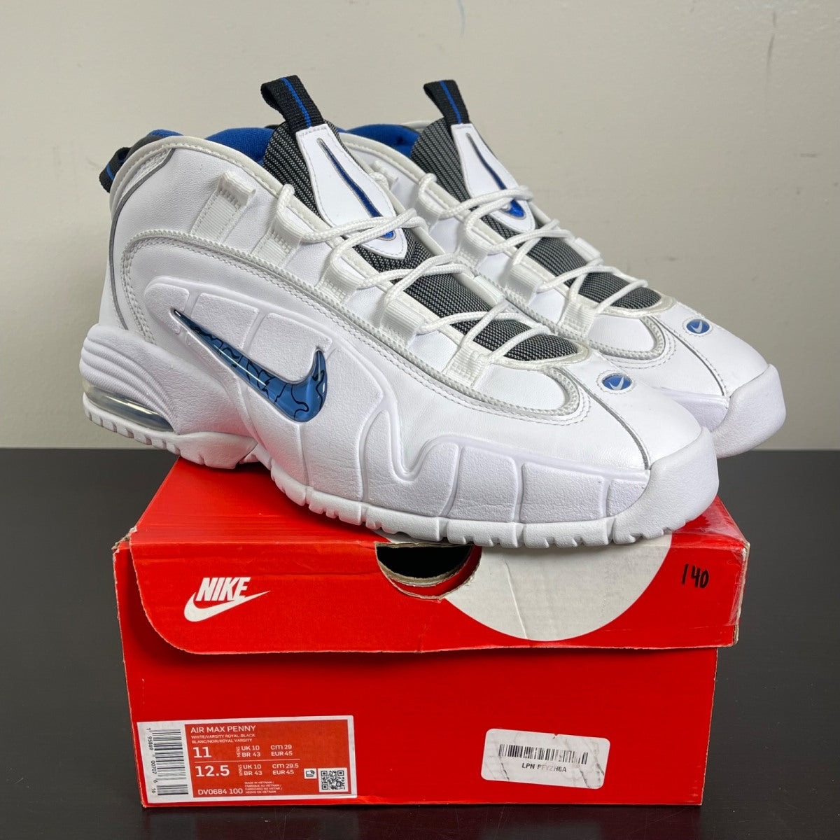 Nike Air Max Penny 1 Home (2022) 11 (Moderately Worn Pre-Owned)NikeWhite/Varsity Royal-Black - Image 1