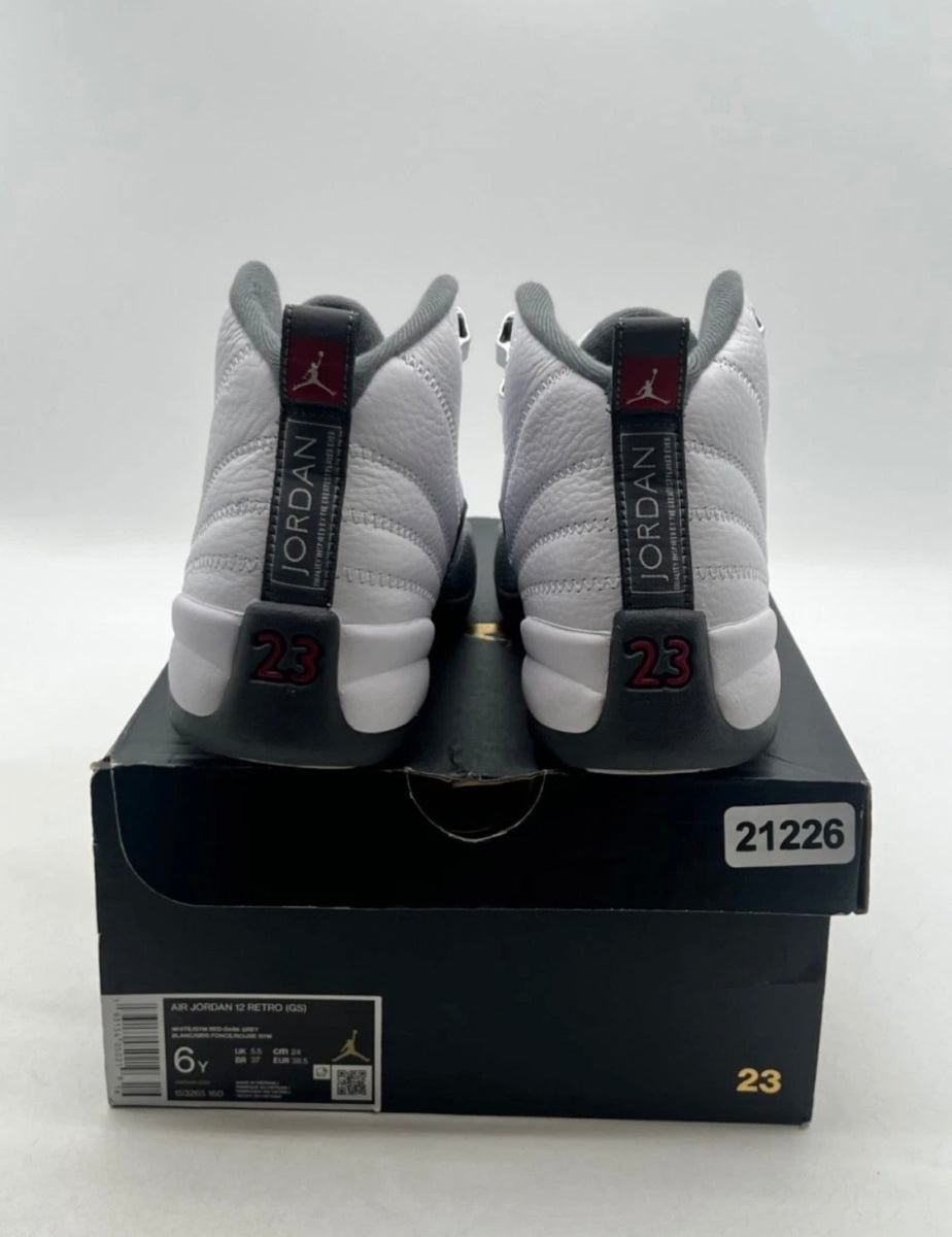 Jordan 12 Retro White Dark Grey (GS) 6Y (Lightly Worn Pre-Owned)JordanWhite/Dark Grey-Gym Red - Image 3