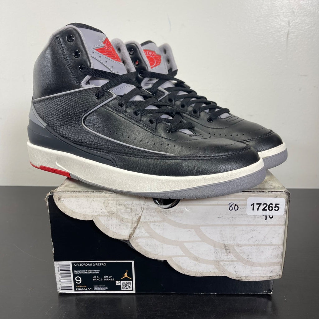 Jordan 2 Retro Black Cement 9 (Moderately Worn Pre-Owned)JordanBlack/Cement Grey/Fire Red/Sail - Image 1