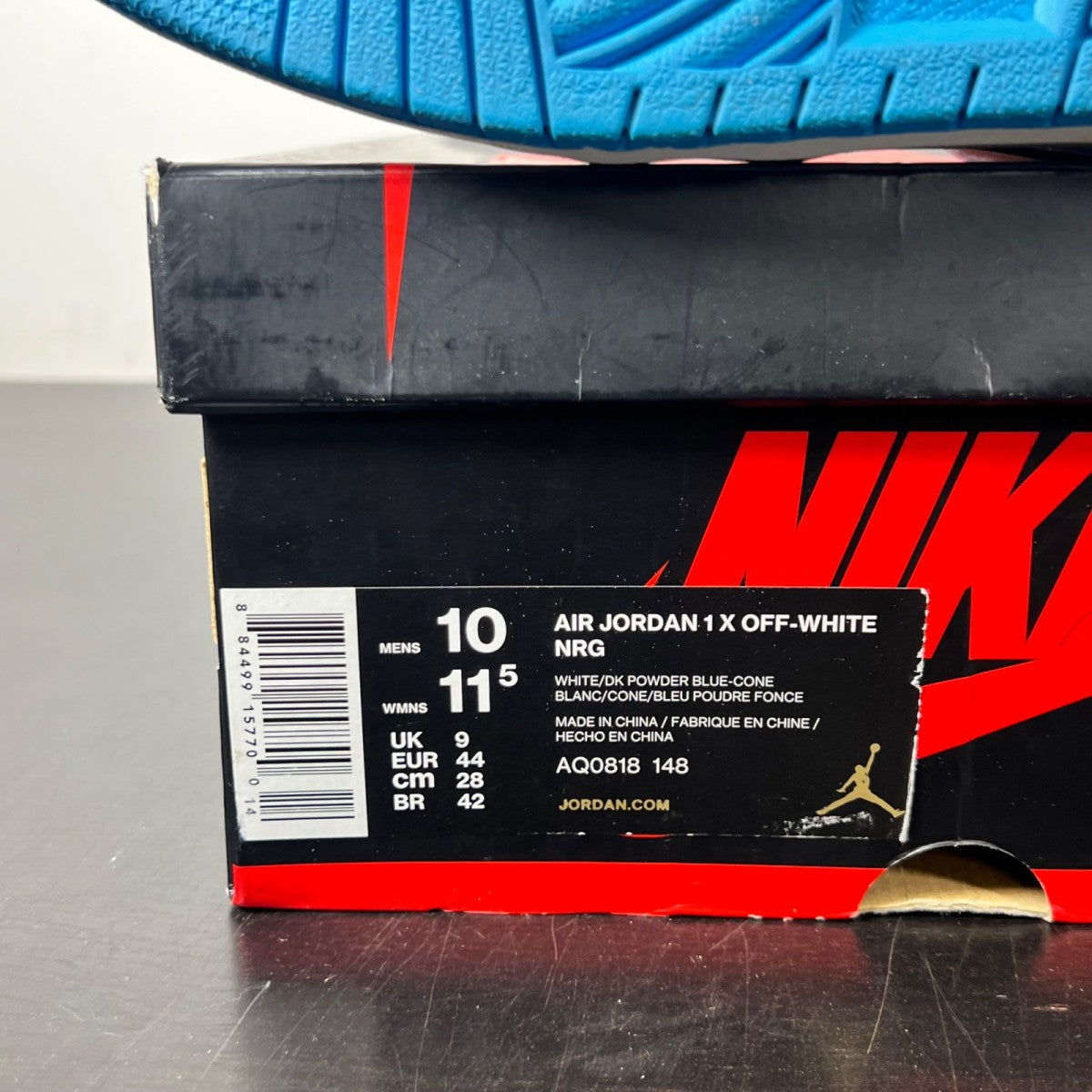 Jordan 1 Retro High Off-White University Blue 10 (Lightly Worn Pre-Owned)JordanWhite/Dark Powder Blue-Cone - Image 6