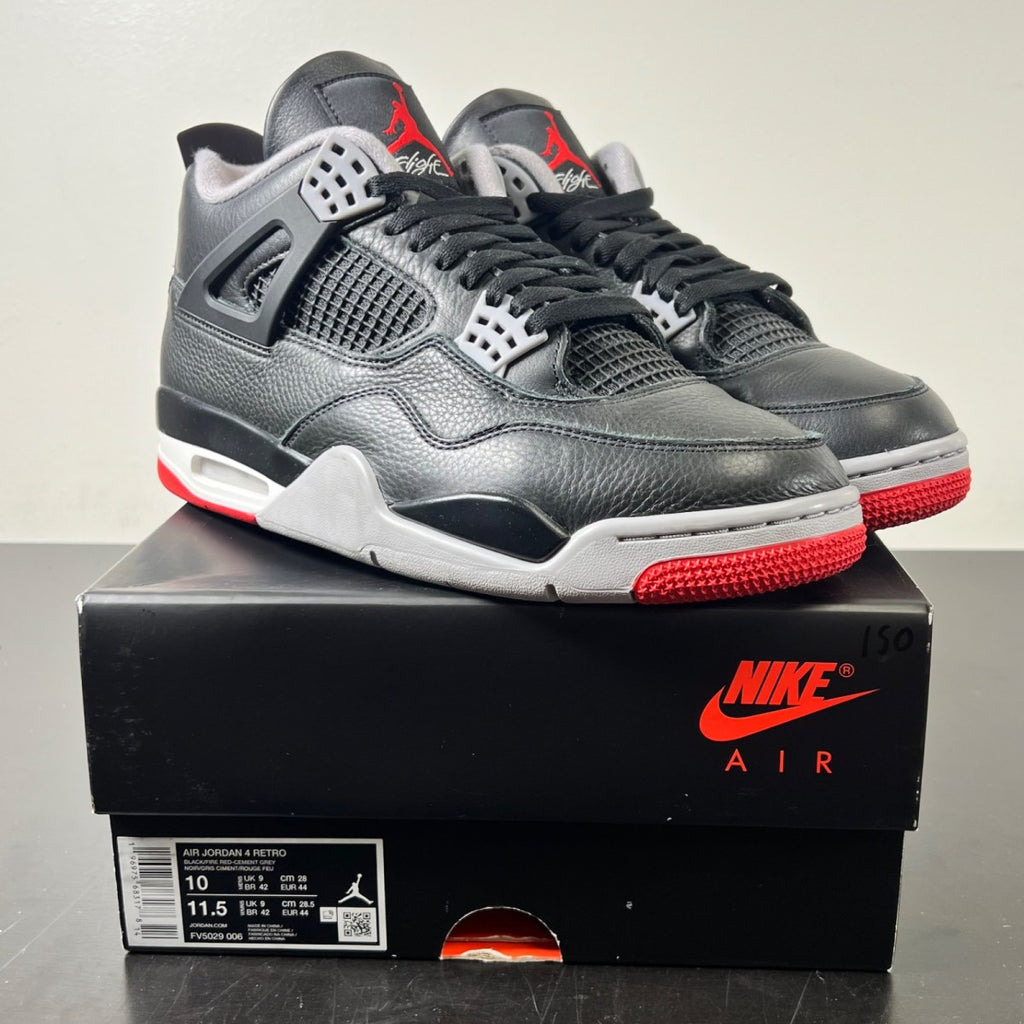 Jordan 4 Retro Bred Reimagined 10 (Lightly Worn Pre-Owned)JordanBlack/Cement Grey/Varsity Red/Summit White - Image 1