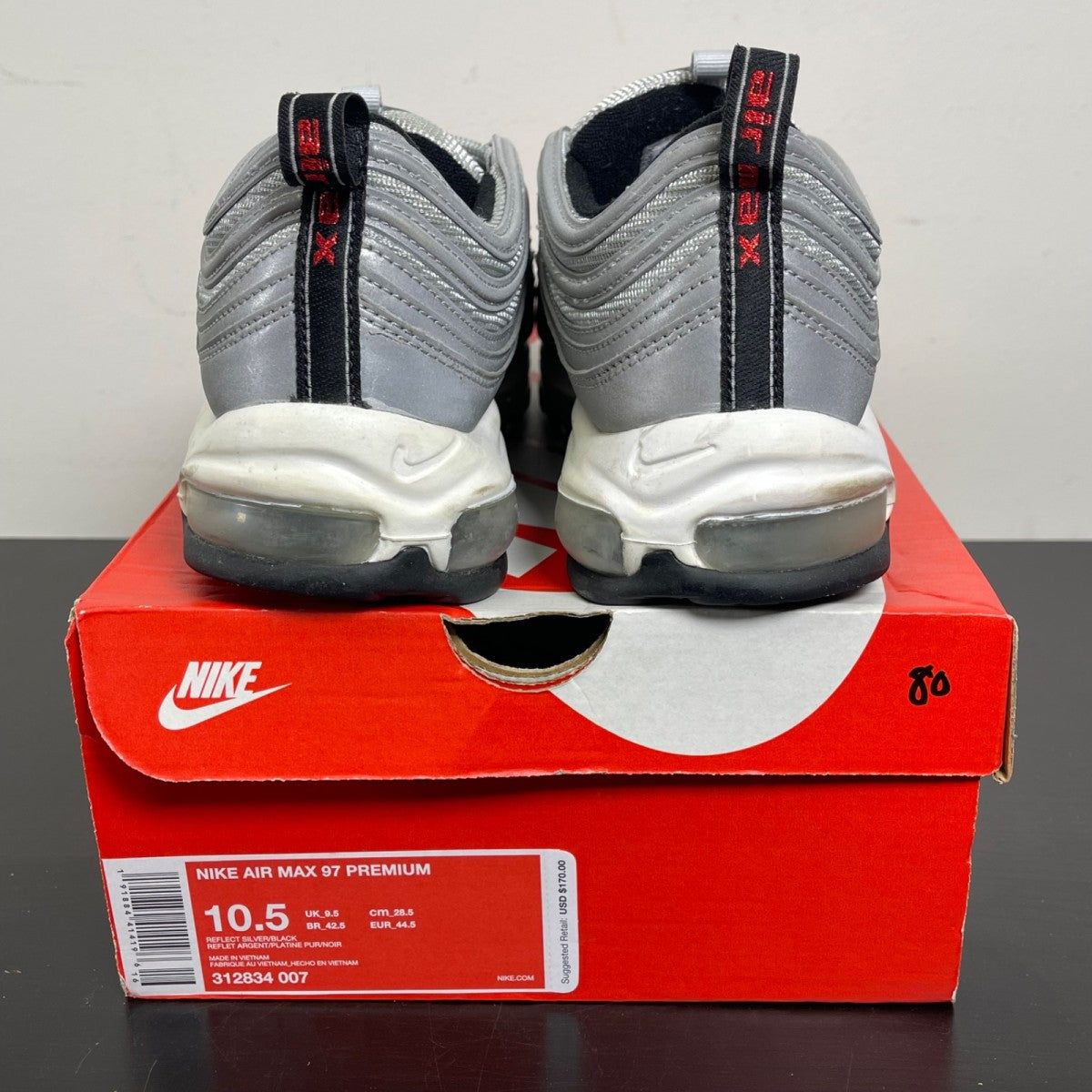 Nike Air Max 97 Reflective Silver 10.5 (Moderately Worn Pre-Owned)NikeReflect Silver/Black-Pure Platinum - Image 4