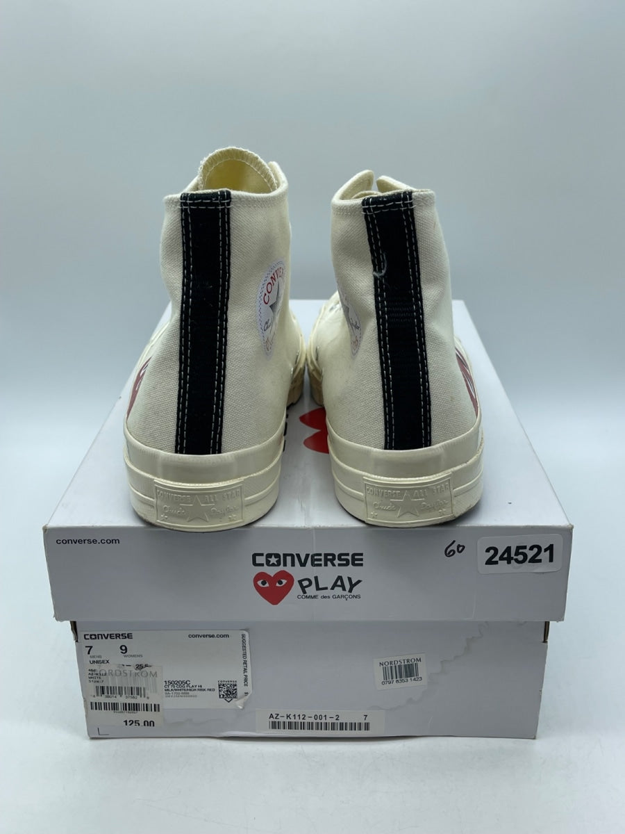 Converse Chuck Taylor All Star 70 Hi Comme des Garcons PLAY White 7 (Moderately Worn Pre-Owned)ConverseMilk/White-High Risk Red - Image 3
