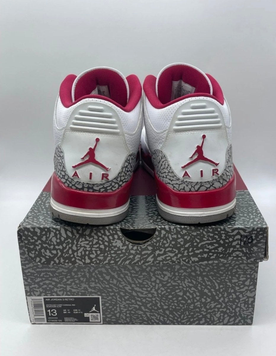Jordan 3 Retro Cardinal Red 13 (Heavily Worn Pre-Owned)JordanWhite/Light Curry-Cardinal Red-Cement Grey - Image 3