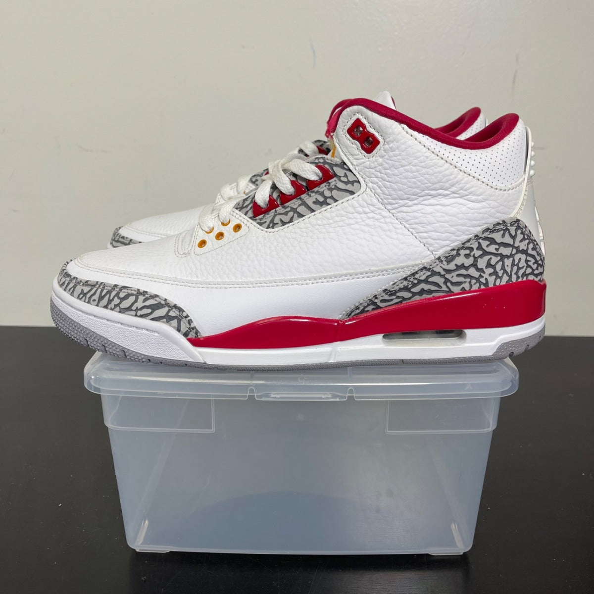 Jordan 3 Retro Cardinal Red 11 (New Pre-Owned)JordanWhite/Light Curry-Cardinal Red-Cement Grey - Image 3