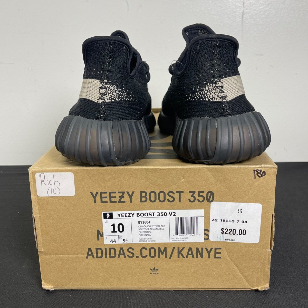 adidas Yeezy Boost 350 V2 Core Black White 10 (Moderately Worn Pre-Owned)adidasCore Black/Core White/Core Black - Image 4