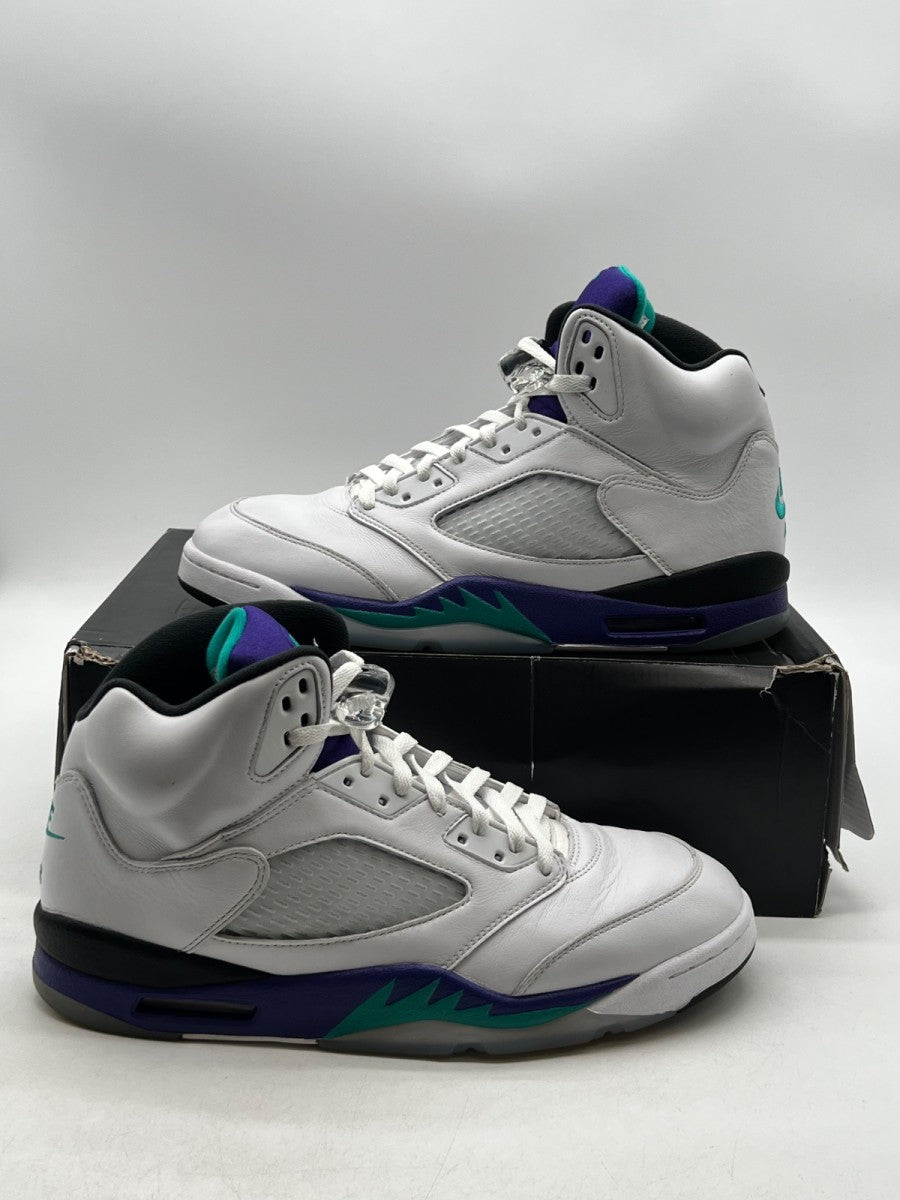 Jordan 5 Retro Grape (2025) 12 (Moderately Worn Pre-Owned)JordanWhite/Grape Ice-New Emerald - Image 1