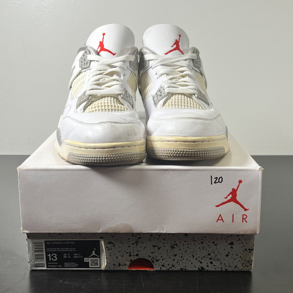 Jordan 4 Retro White Oreo (2021) 13 (Heavily Worn Pre-Owned)JordanWhite/Tech Grey-Black-Fire Red - Image 2