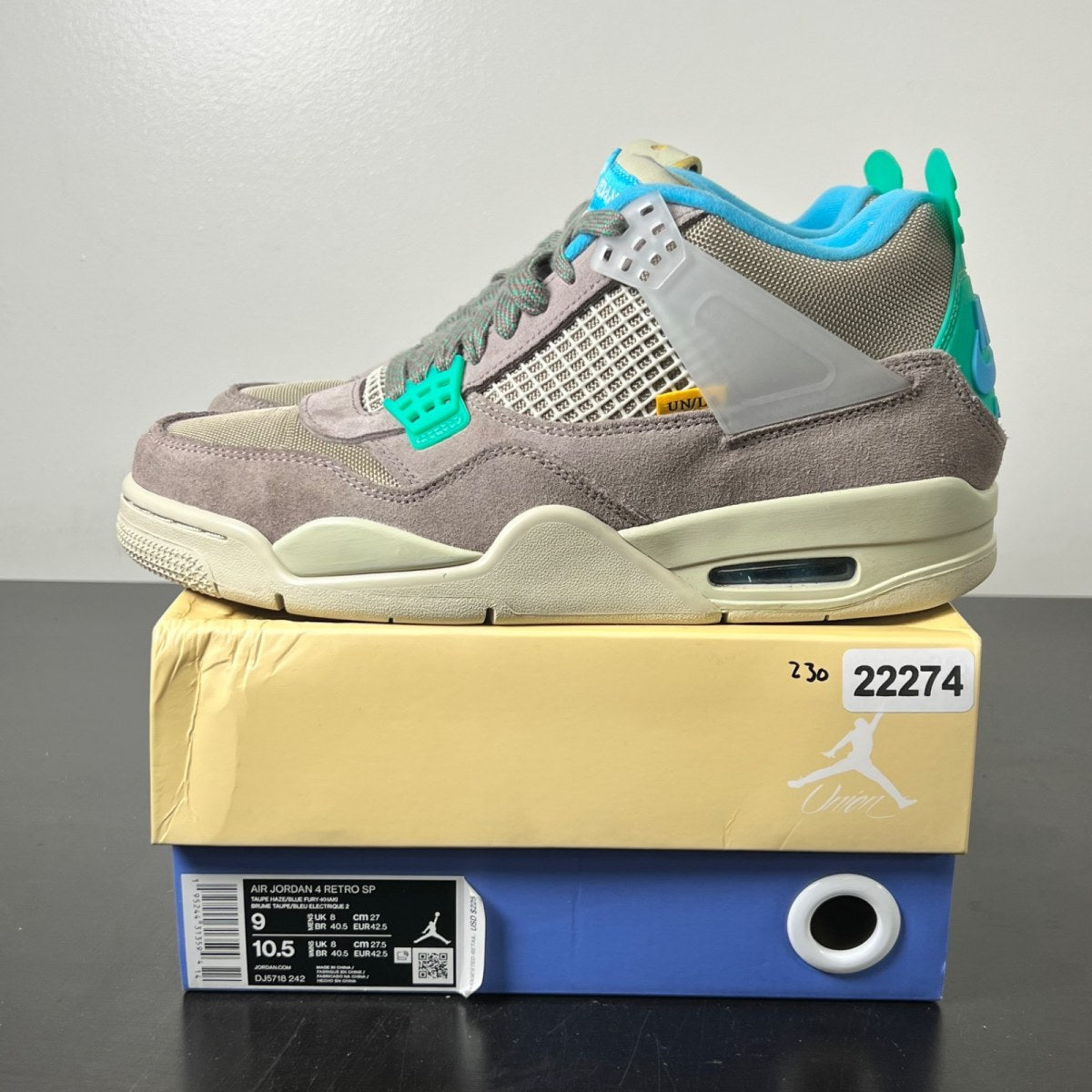 Jordan 4 Retro SP 30th Anniversary Union Taupe Haze 9 (Lightly Worn Pre-Owned)JordanTaupe Haze/Blue Fury-Khaki-Roma Green - Image 5