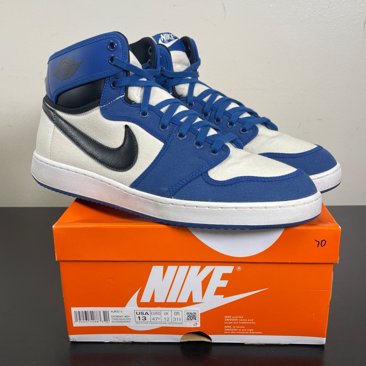 Jordan 1 Retro AJKO Storm Blue 13 (Moderately Worn Pre-Owned)JordanStorm Blue/White-Black - Image 1