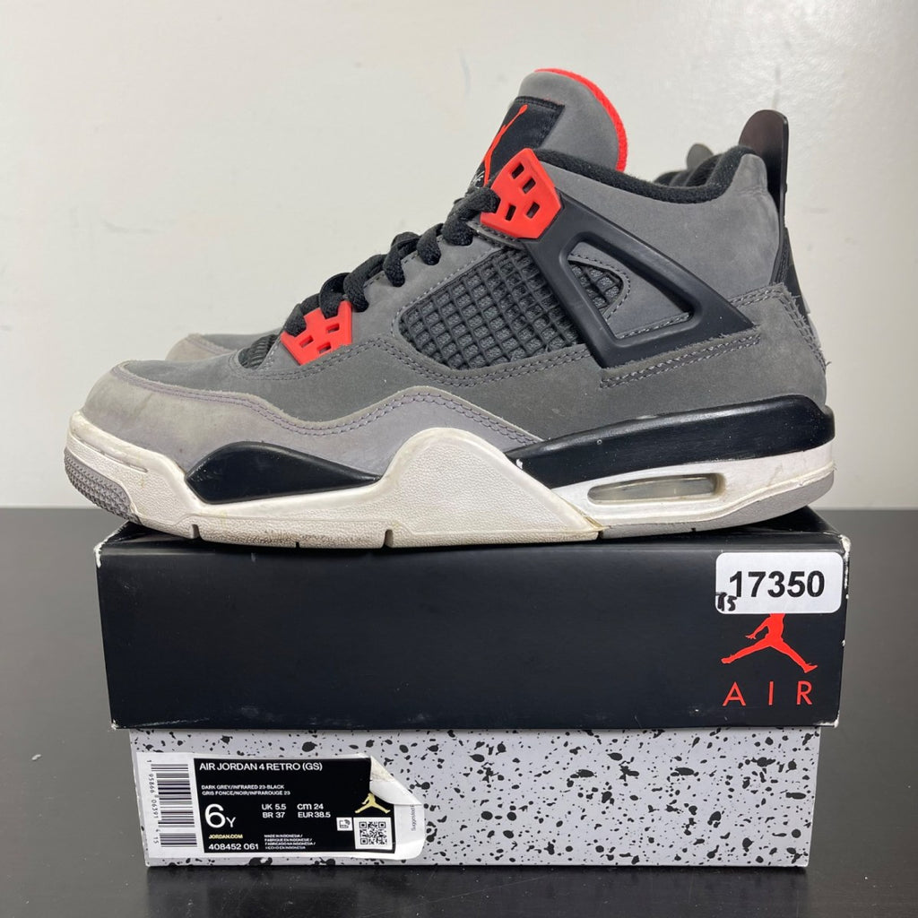 Jordan 4 Retro Infrared (GS) 6Y (Moderately Worn Pre-Owned)JordanDark Grey/Infrared 23-Black-Cement Grey - Image 3