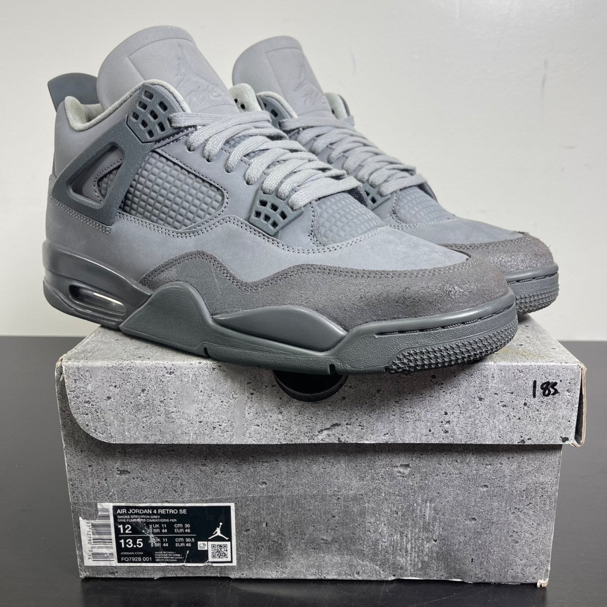 Jordan 4 Retro SE Paris Olympics Wet Cement 12 (Moderately Worn Pre-Owned)JordanSmoke Grey/Iron Grey/Cement Grey/Particle Grey - Image 1