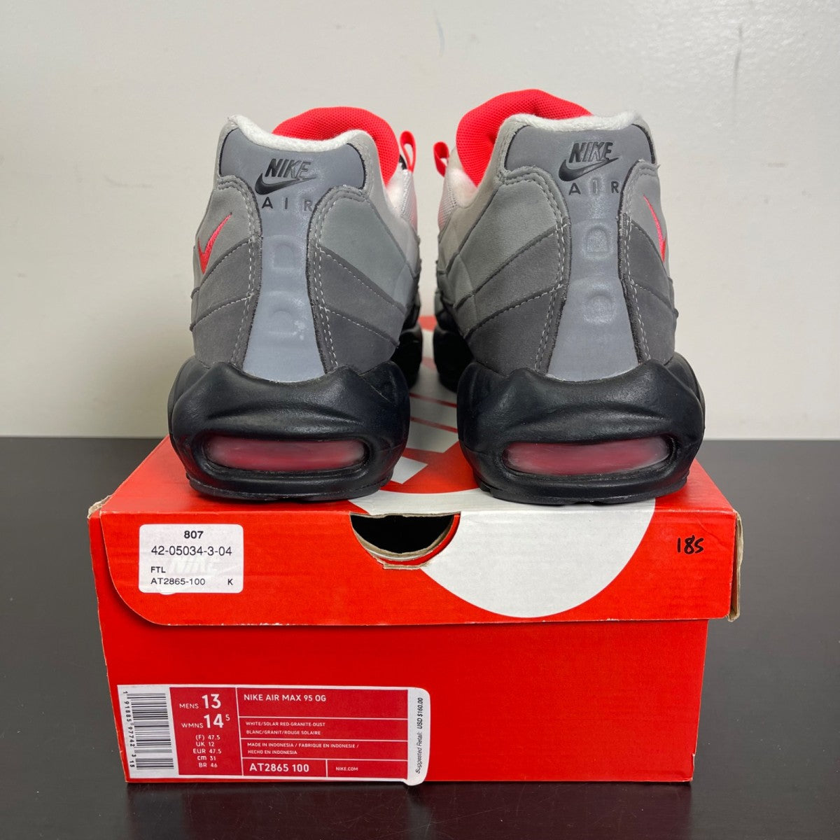 Nike Air Max 95 OG Solar Red (2018) 13 (Moderately Worn Pre-Owned)NikeWhite/Solar Red-Neutral Grey-Medium Grey - Image 4