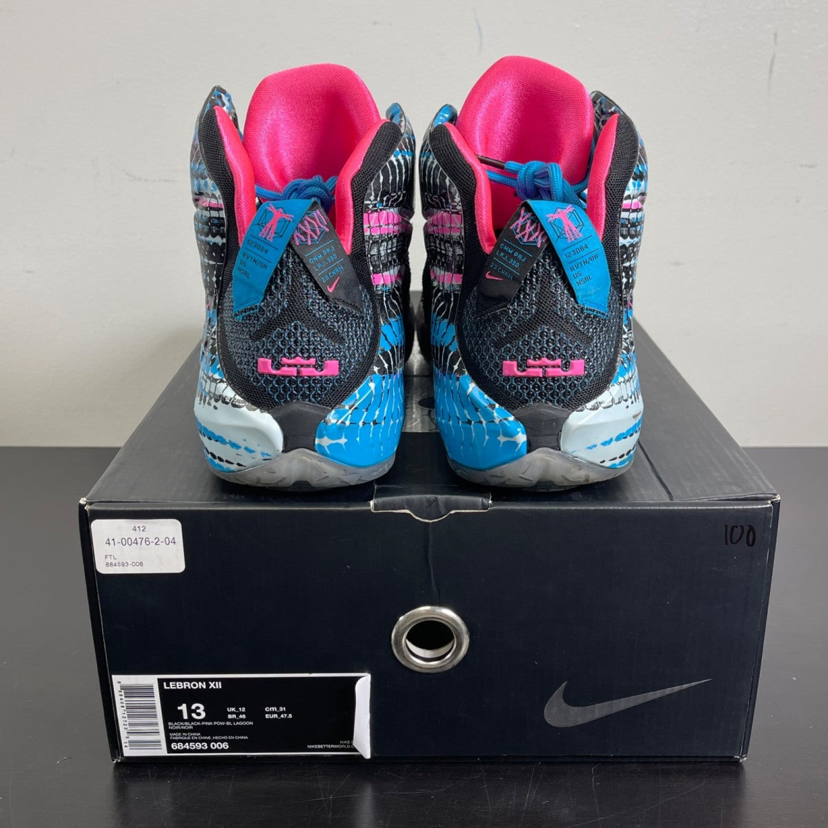 Nike LeBron 12 23 Chromosomes 13 (Moderately Worn Pre-Owned)NikeBlack/Pink Power-Blue Lagoon - Image 4
