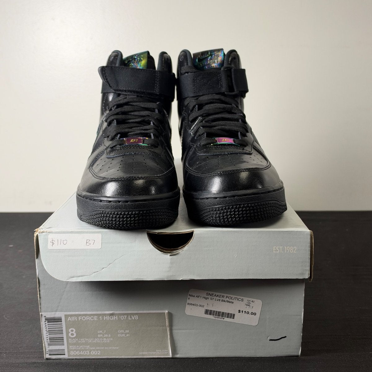 Nike Air Force 1 High Black Iridescent (Size 8) - aux