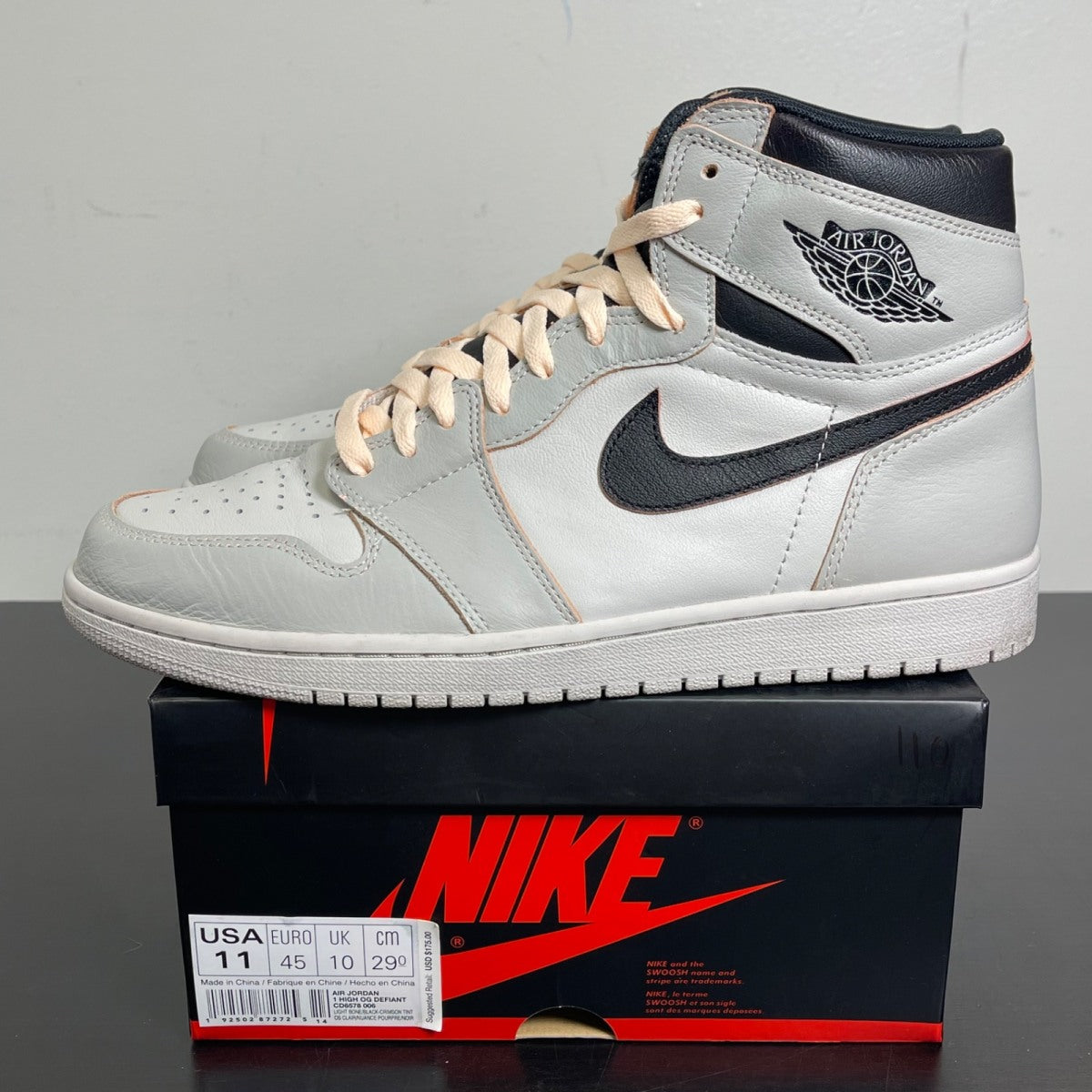 Jordan 1 Retro High OG Defiant SB NYC to Paris 11 (Moderately Worn Pre-Owned)JordanLight Bone/Black-Crimson Tint-Hyper Pink - Image 3