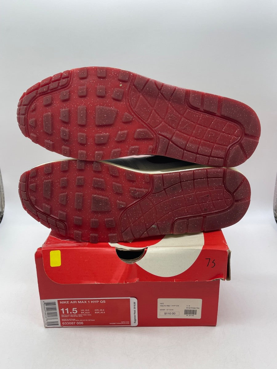 Nike Air Max 1 Hyperfuse Night Track 11.5 (Moderately Worn Pre-Owned)NikeMetallic Silver/Deep Red-Sail - Image 7