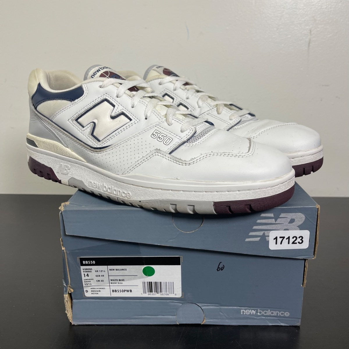 New Balance 550 White Natural Indigo Burgundy 14 (Moderately Worn Pre-Owned)New Balance - Image 1