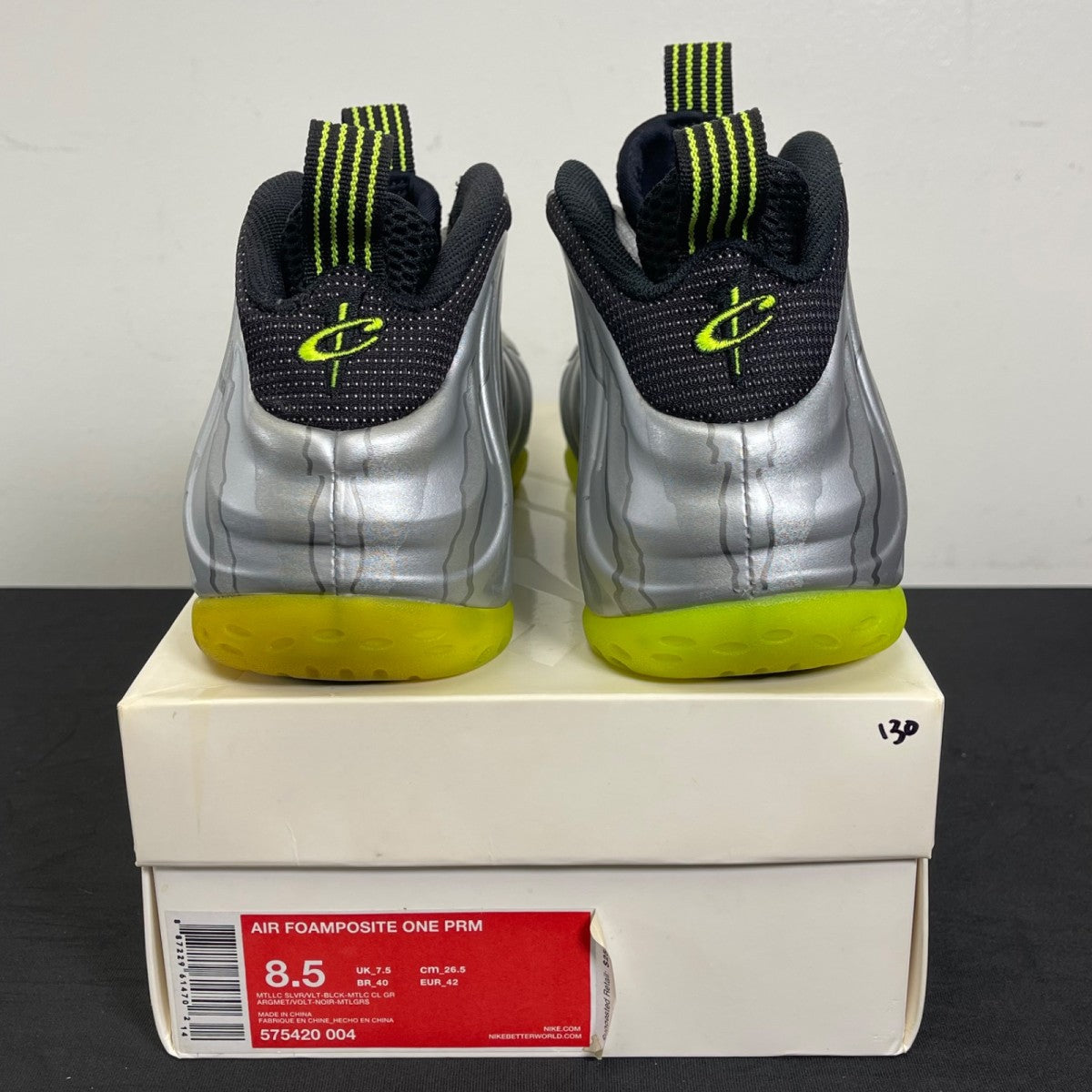 Nike Air Foamposite One Silver Volt Camo 8.5 (Moderately Worn Pre-Owned)NikeMetallic Silver/Volt-Black - Image 4