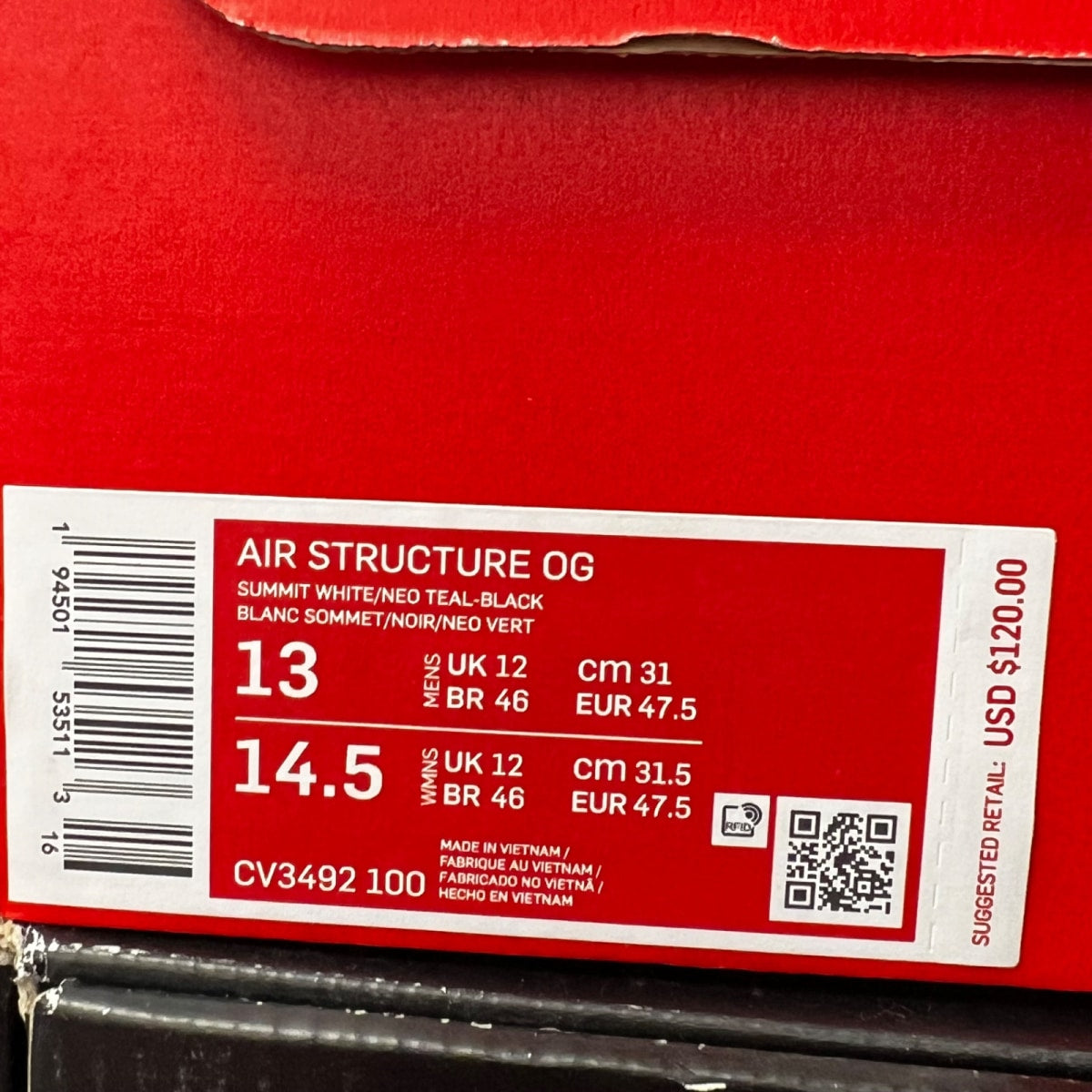 Nike Air Structure OG White Neo Teal 13 (Lightly Worn Pre-Owned)NikeWhite/Neo Teal - Image 7