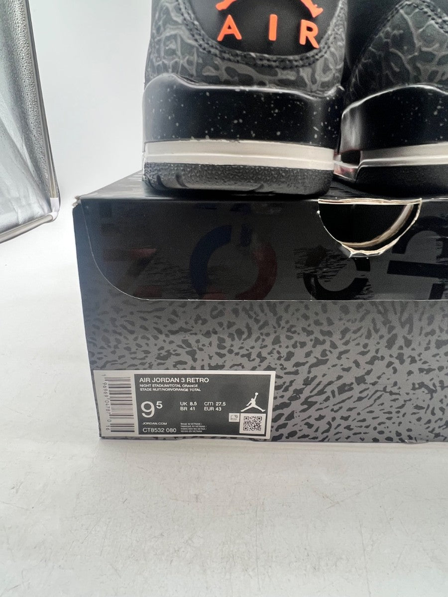 Jordan 3 Retro Fear Pack (2023) 9.5 (Lightly Worn Pre-Owned)JordanNight Stadium/Total Orange-Black-Flat Pewter-Neutral Grey - Image 4