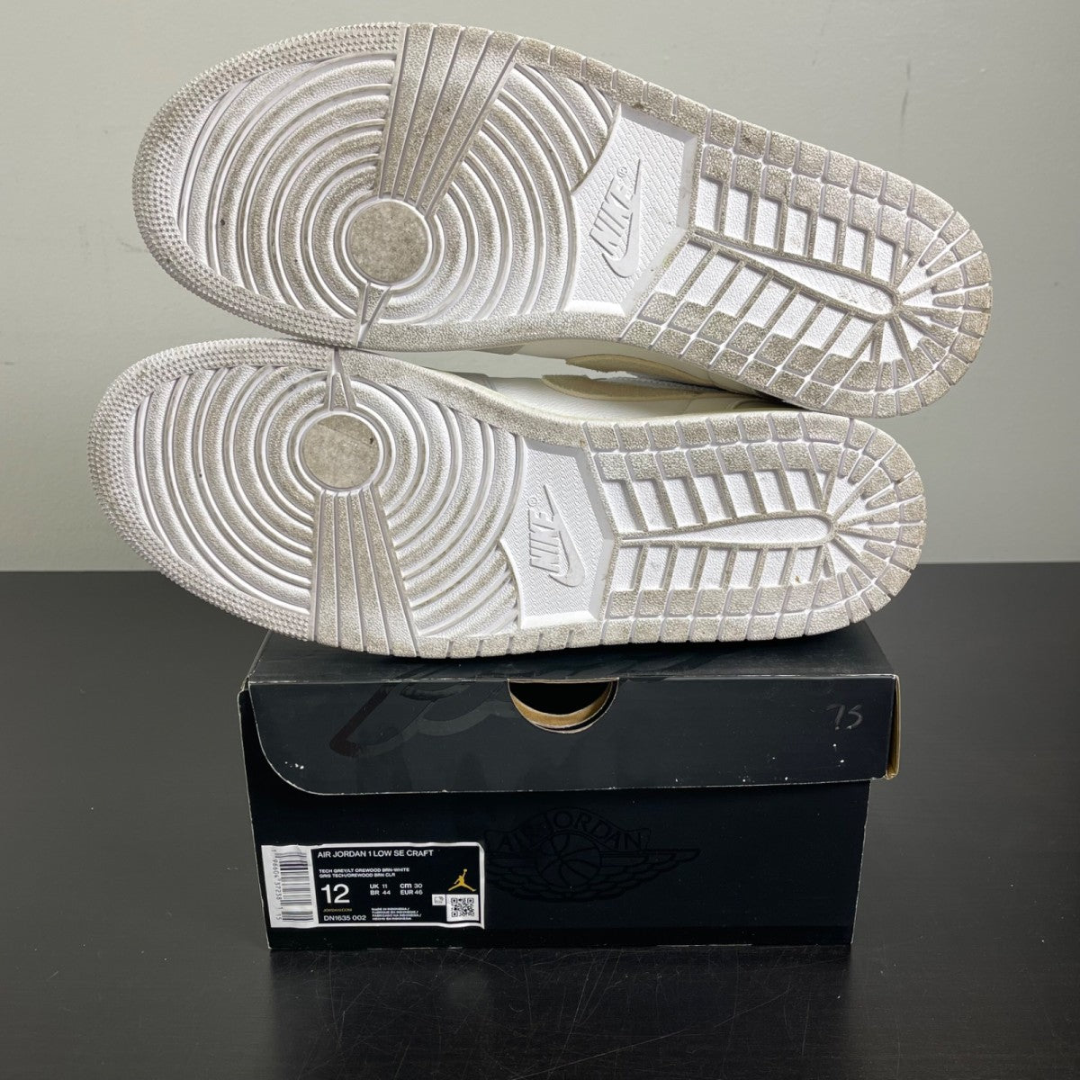 Jordan 1 Low SE Craft Inside Out Tech Grey 12 (Moderately Worn Pre-Owned)JordanTech Grey/Light Orewood Brown/White/Sail - Image 5