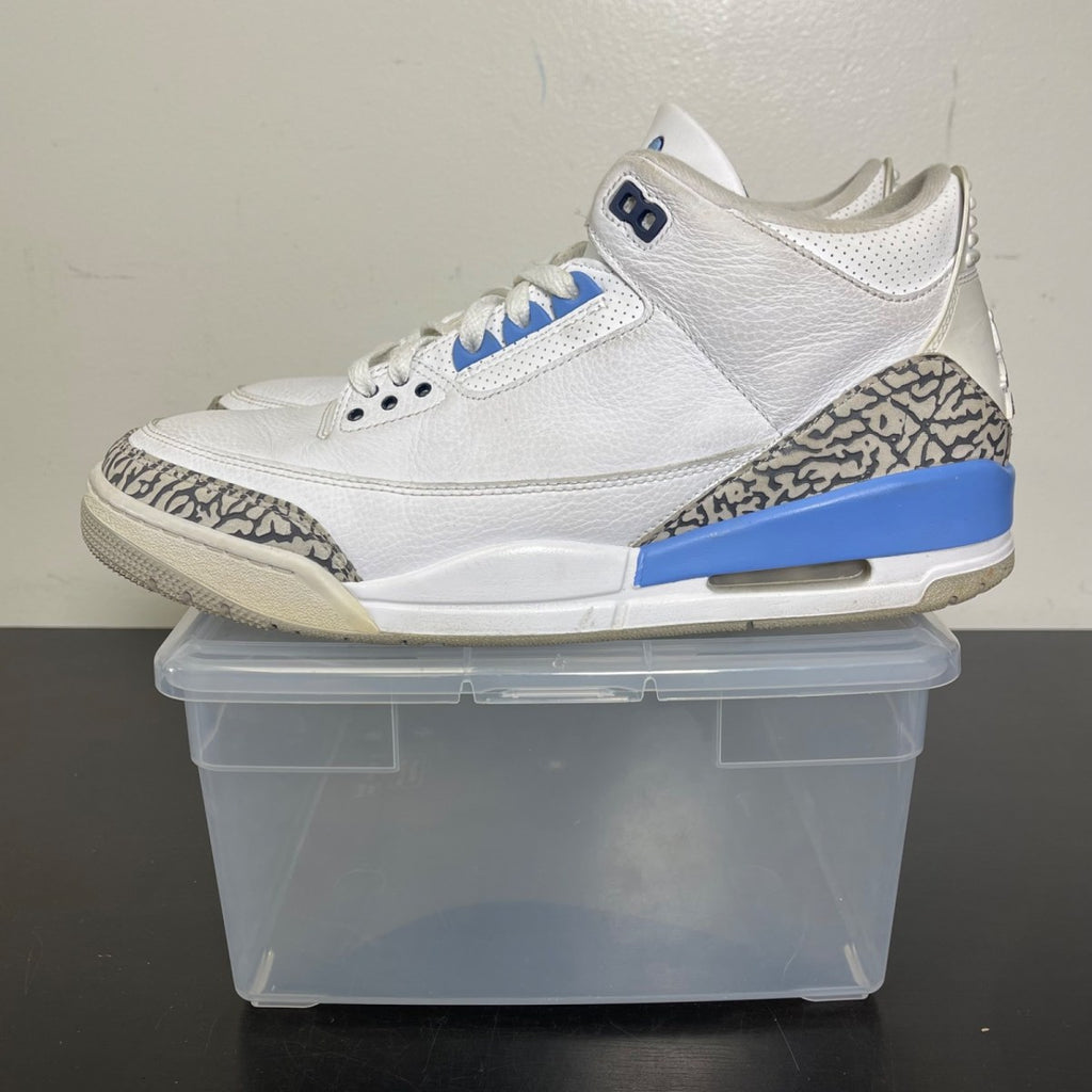 Jordan 3 Retro UNC (2020) 12 (Moderately Worn Pre-Owned)JordanWhite/Valor Blue-Tech Grey - Image 3