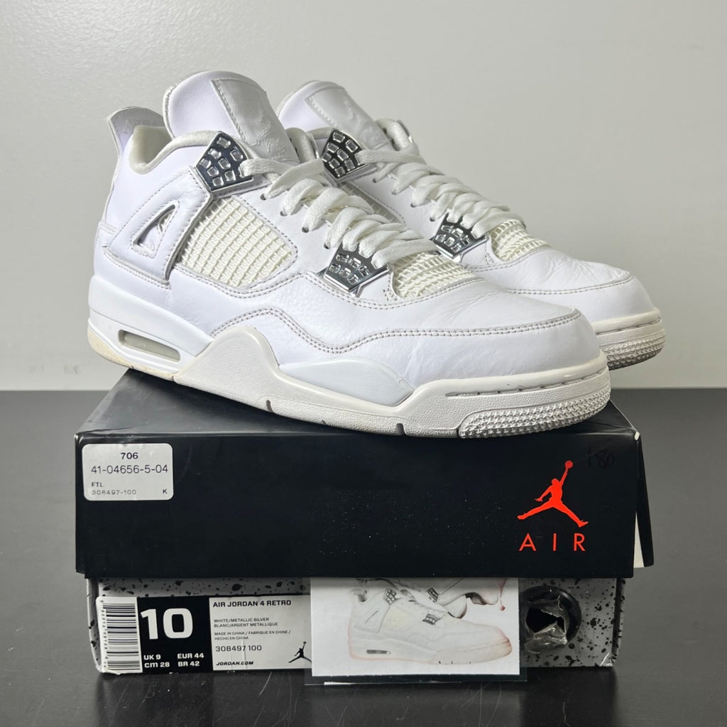 Jordan 4 Retro Pure Money (2017) 10 (Lightly Worn Pre-Owned)JordanWhite/Metallic Silver-Pure Platinum - Image 1