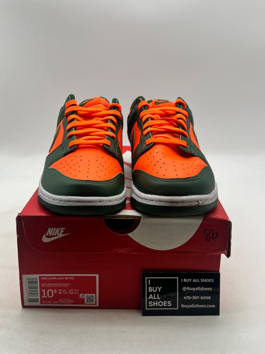 Nike Dunk Low Retro Miami Hurricanes 10.5 (Lightly Worn Pre-Owned) - Image 2