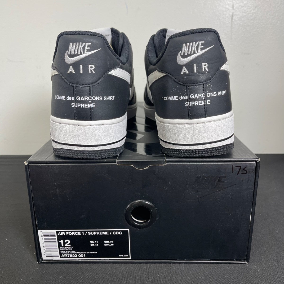 Nike Air Force 1 Low Supreme x Comme des Garçons (2018) 12 (Moderately Worn Pre-Owned)NikeBlack/White - Image 4