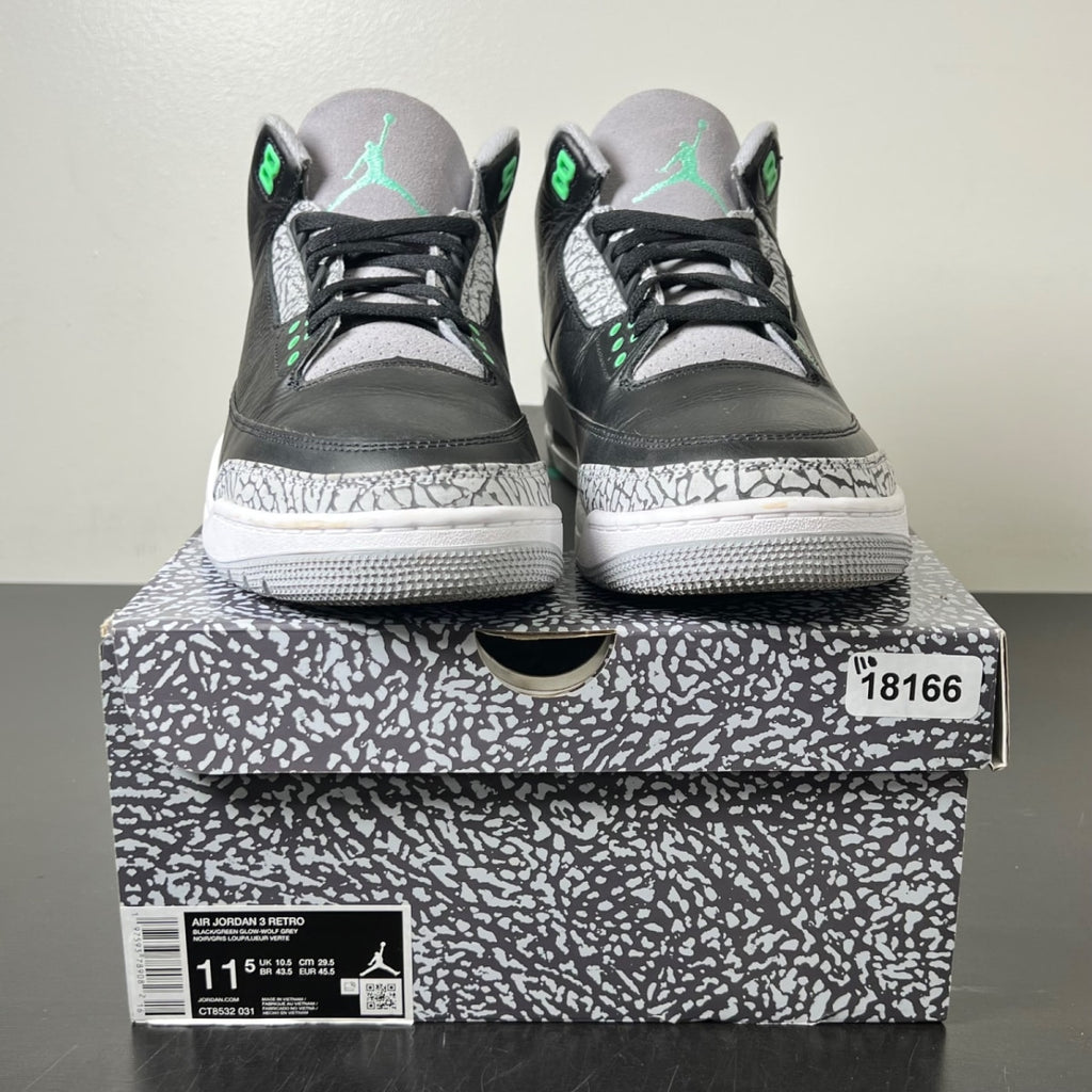 Jordan 3 Retro Green Glow 11.5 (Moderately Worn Pre-Owned)JordanBlack/Green Glow/Wolf Grey/White - Image 2